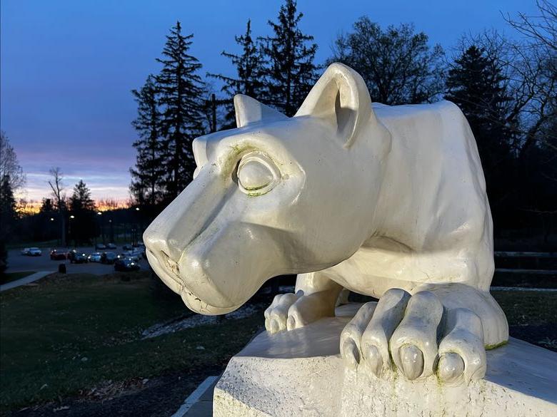 Penn State Mont Alto lion shrine in the evening